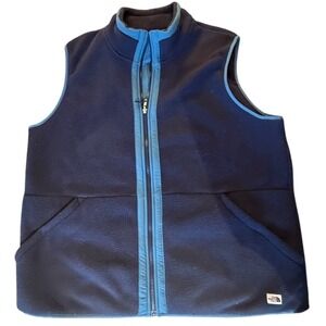 The North Face Mens Fleece Vest Navy Blue Teal Zip Pockets Size XXL